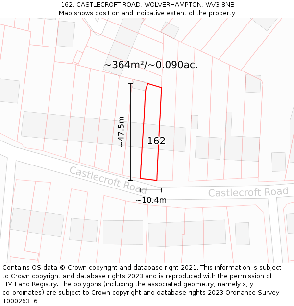 162, CASTLECROFT ROAD, WOLVERHAMPTON, WV3 8NB: Plot and title map
