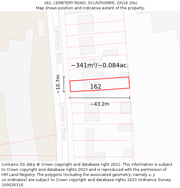 162, CEMETERY ROAD, SCUNTHORPE, DN16 1NU: Plot and title map