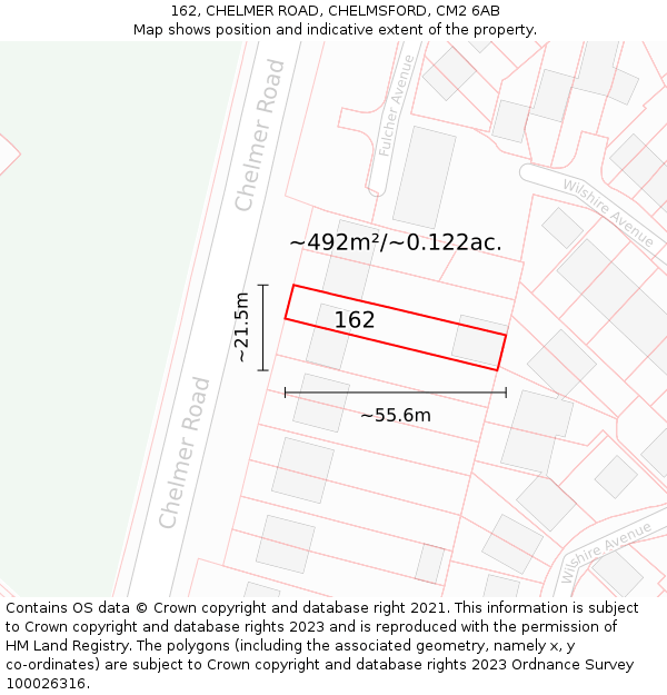 162, CHELMER ROAD, CHELMSFORD, CM2 6AB: Plot and title map