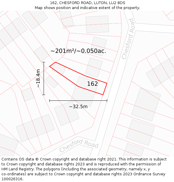 162, CHESFORD ROAD, LUTON, LU2 8DS: Plot and title map