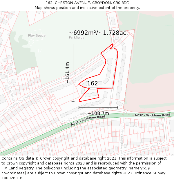162, CHESTON AVENUE, CROYDON, CR0 8DD: Plot and title map