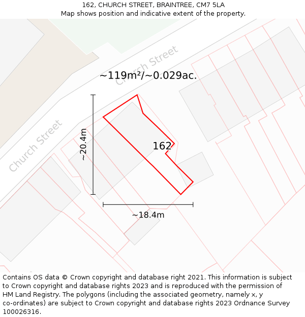 162, CHURCH STREET, BRAINTREE, CM7 5LA: Plot and title map