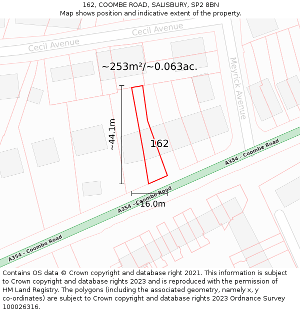 162, COOMBE ROAD, SALISBURY, SP2 8BN: Plot and title map
