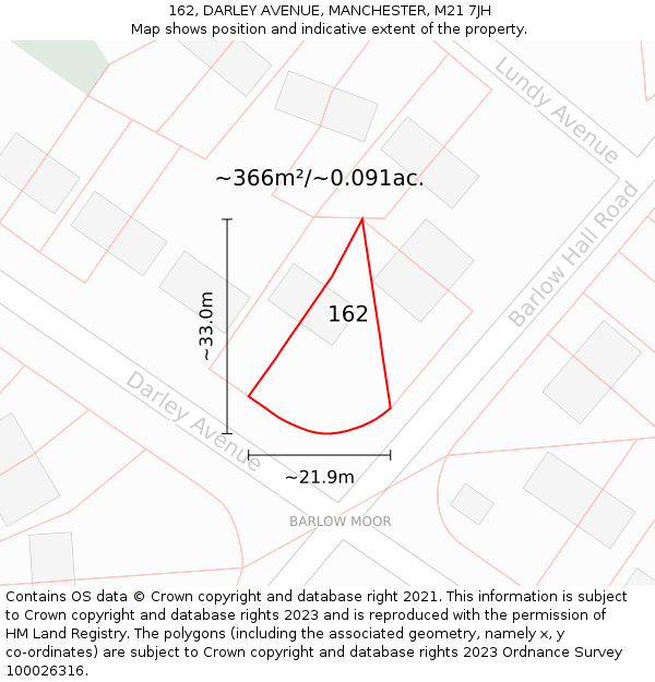 162, DARLEY AVENUE, MANCHESTER, M21 7JH: Plot and title map