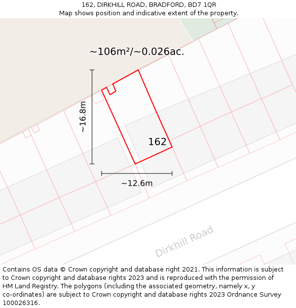 162, DIRKHILL ROAD, BRADFORD, BD7 1QR: Plot and title map