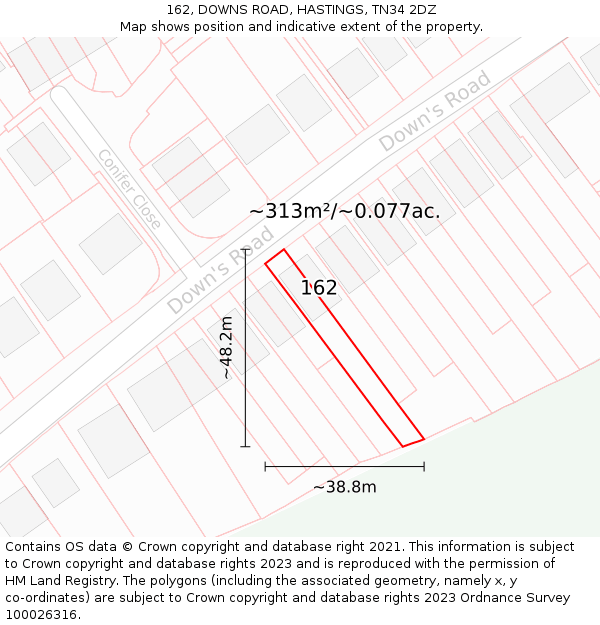 162, DOWNS ROAD, HASTINGS, TN34 2DZ: Plot and title map