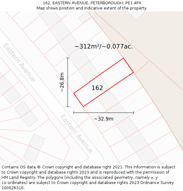 162, EASTERN AVENUE, PETERBOROUGH, PE1 4PX: Plot and title map