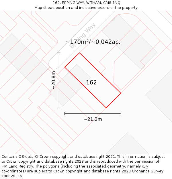 162, EPPING WAY, WITHAM, CM8 1NQ: Plot and title map
