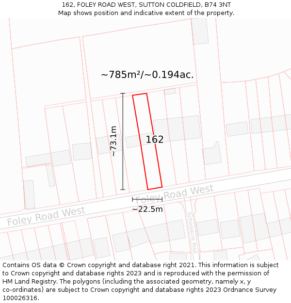 162, FOLEY ROAD WEST, SUTTON COLDFIELD, B74 3NT: Plot and title map