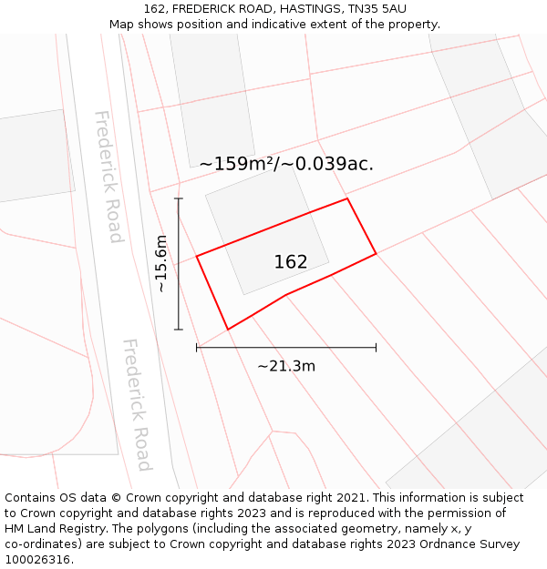 162, FREDERICK ROAD, HASTINGS, TN35 5AU: Plot and title map