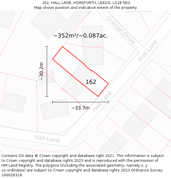 162, HALL LANE, HORSFORTH, LEEDS, LS18 5EG: Plot and title map