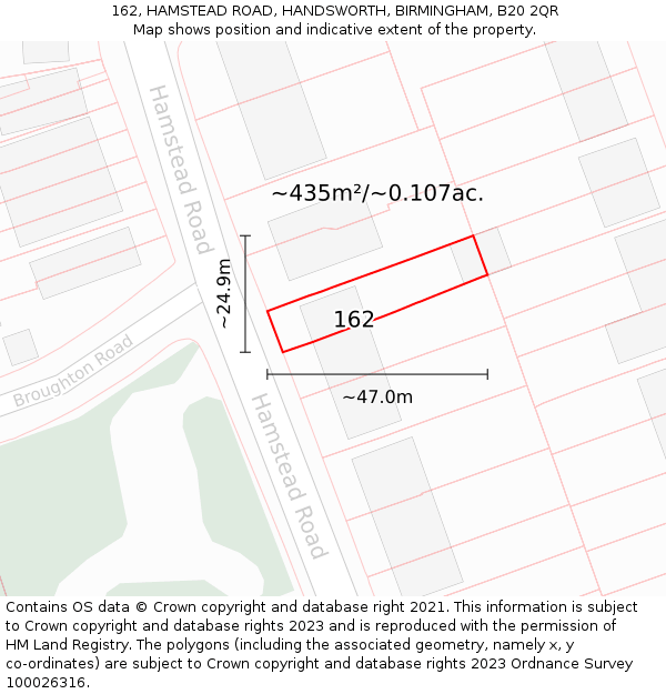 162, HAMSTEAD ROAD, HANDSWORTH, BIRMINGHAM, B20 2QR: Plot and title map