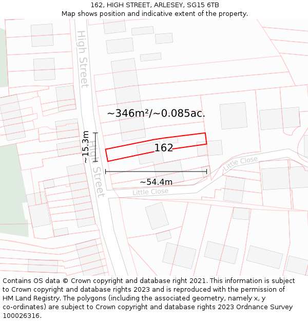 162, HIGH STREET, ARLESEY, SG15 6TB: Plot and title map