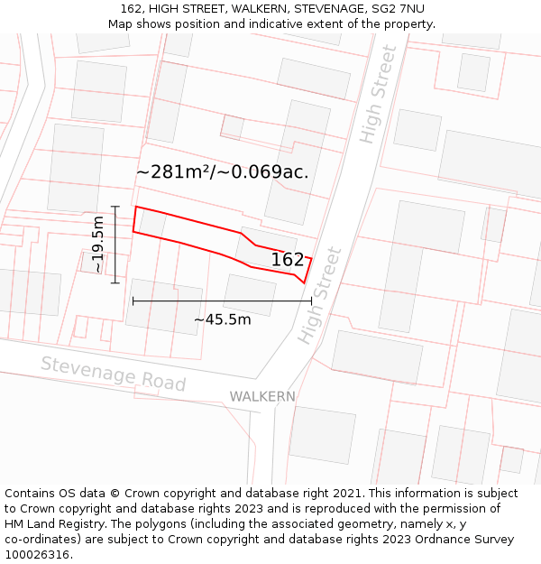 162, HIGH STREET, WALKERN, STEVENAGE, SG2 7NU: Plot and title map