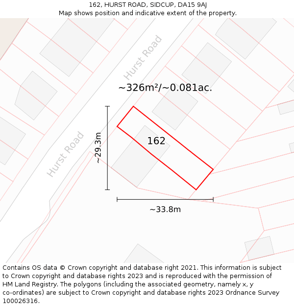 162, HURST ROAD, SIDCUP, DA15 9AJ: Plot and title map