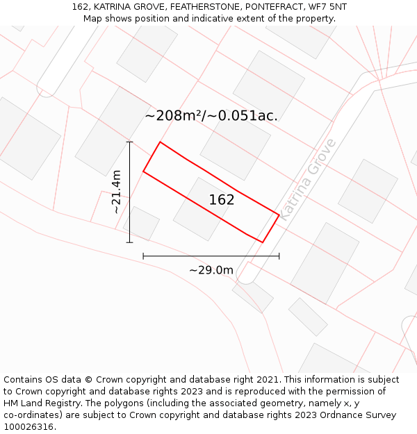 162, KATRINA GROVE, FEATHERSTONE, PONTEFRACT, WF7 5NT: Plot and title map