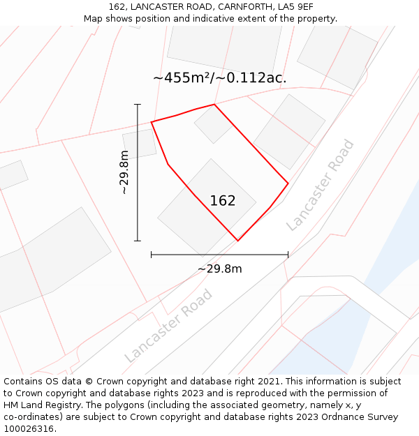 162, LANCASTER ROAD, CARNFORTH, LA5 9EF: Plot and title map