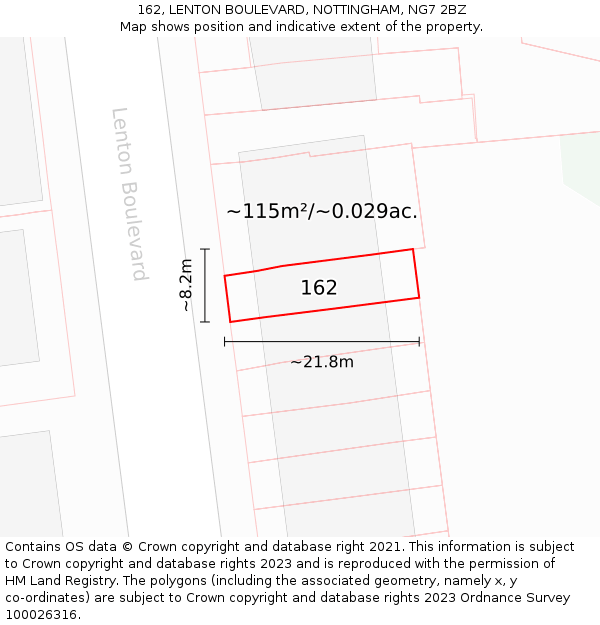 162, LENTON BOULEVARD, NOTTINGHAM, NG7 2BZ: Plot and title map
