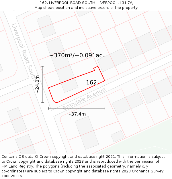 162, LIVERPOOL ROAD SOUTH, LIVERPOOL, L31 7AJ: Plot and title map