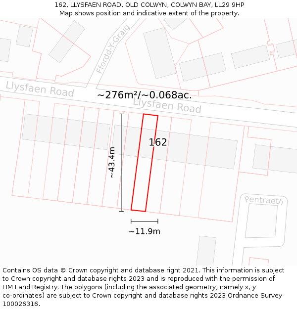162, LLYSFAEN ROAD, OLD COLWYN, COLWYN BAY, LL29 9HP: Plot and title map