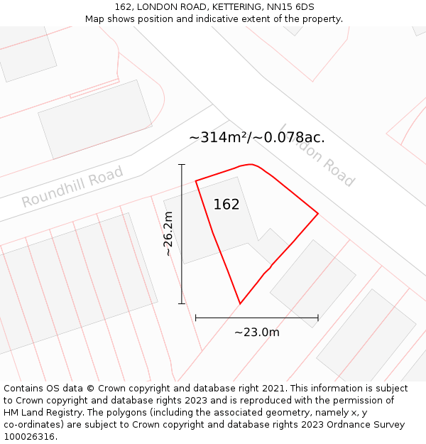 162, LONDON ROAD, KETTERING, NN15 6DS: Plot and title map