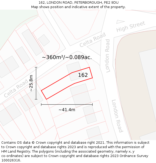 162, LONDON ROAD, PETERBOROUGH, PE2 9DU: Plot and title map