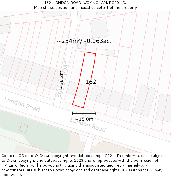 162, LONDON ROAD, WOKINGHAM, RG40 1SU: Plot and title map