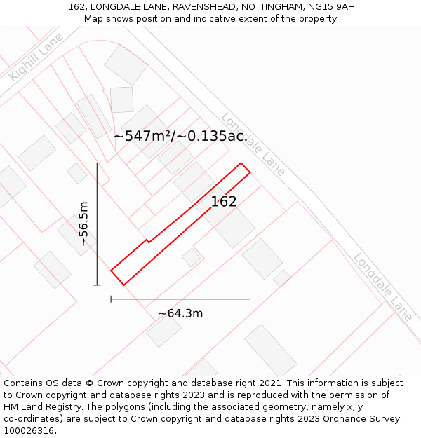 162, LONGDALE LANE, RAVENSHEAD, NOTTINGHAM, NG15 9AH: Plot and title map