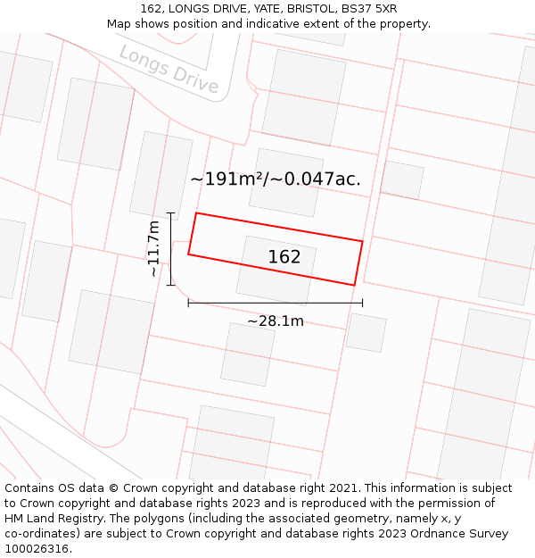 162, LONGS DRIVE, YATE, BRISTOL, BS37 5XR: Plot and title map