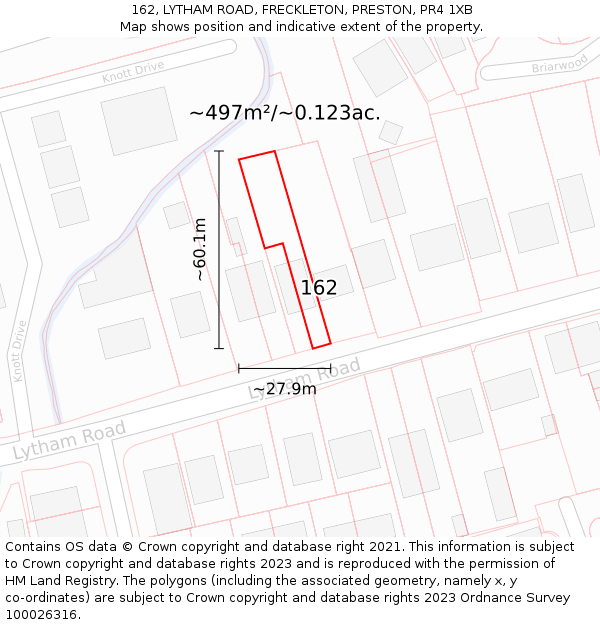 162, LYTHAM ROAD, FRECKLETON, PRESTON, PR4 1XB: Plot and title map