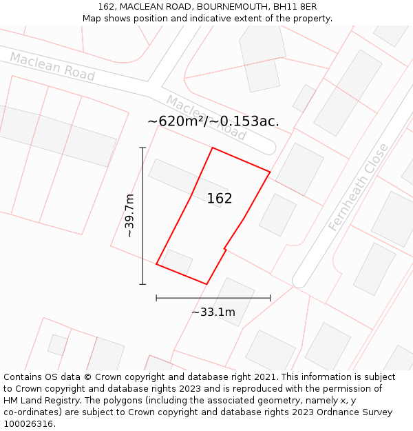 162, MACLEAN ROAD, BOURNEMOUTH, BH11 8ER: Plot and title map