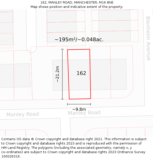 162, MANLEY ROAD, MANCHESTER, M16 8NE: Plot and title map