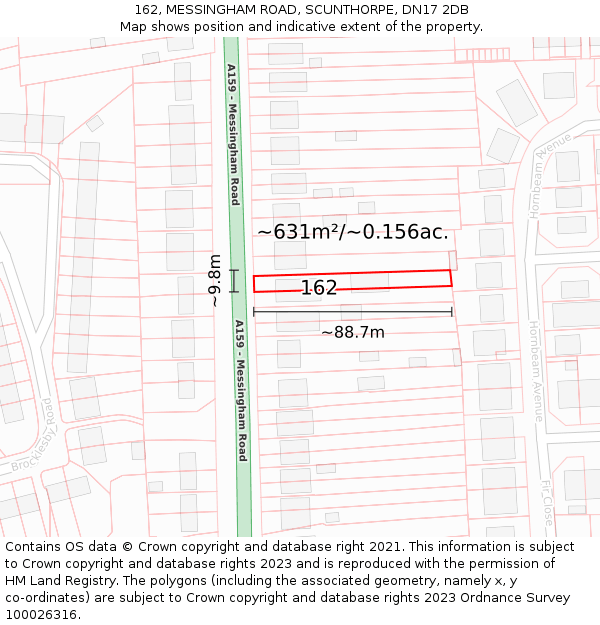 162, MESSINGHAM ROAD, SCUNTHORPE, DN17 2DB: Plot and title map