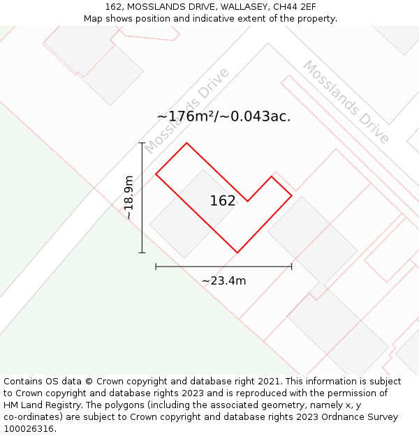162, MOSSLANDS DRIVE, WALLASEY, CH44 2EF: Plot and title map