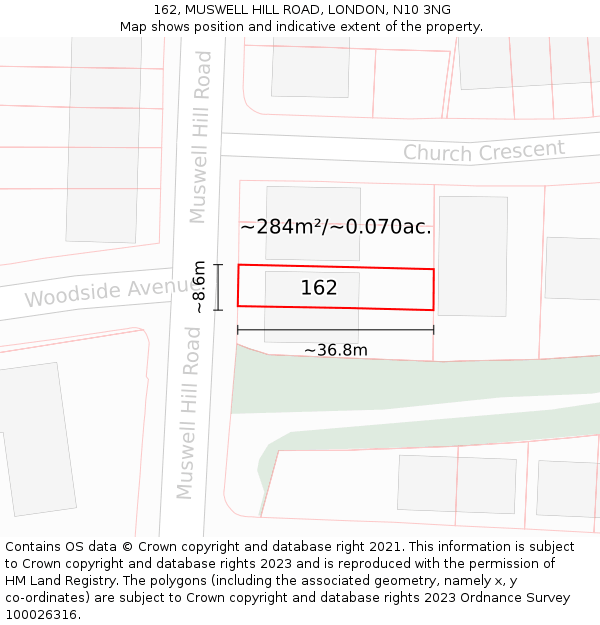 162, MUSWELL HILL ROAD, LONDON, N10 3NG: Plot and title map