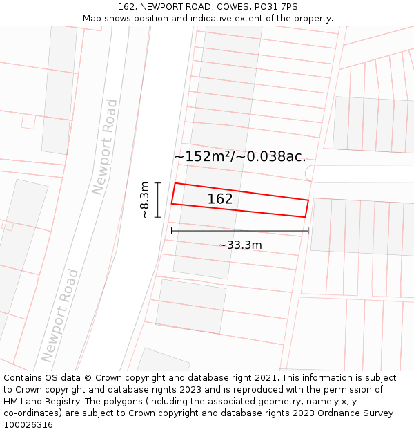 162, NEWPORT ROAD, COWES, PO31 7PS: Plot and title map