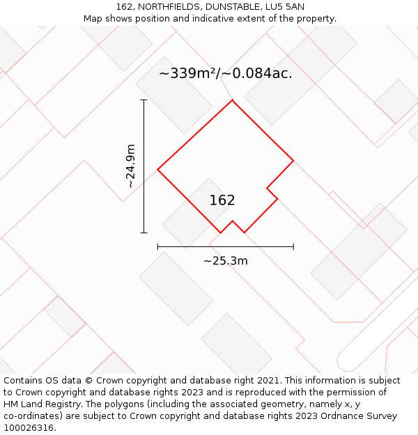 162, NORTHFIELDS, DUNSTABLE, LU5 5AN: Plot and title map