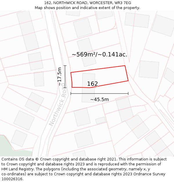 162, NORTHWICK ROAD, WORCESTER, WR3 7EG: Plot and title map