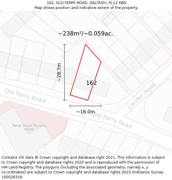 162, OLD FERRY ROAD, SALTASH, PL12 6BN: Plot and title map