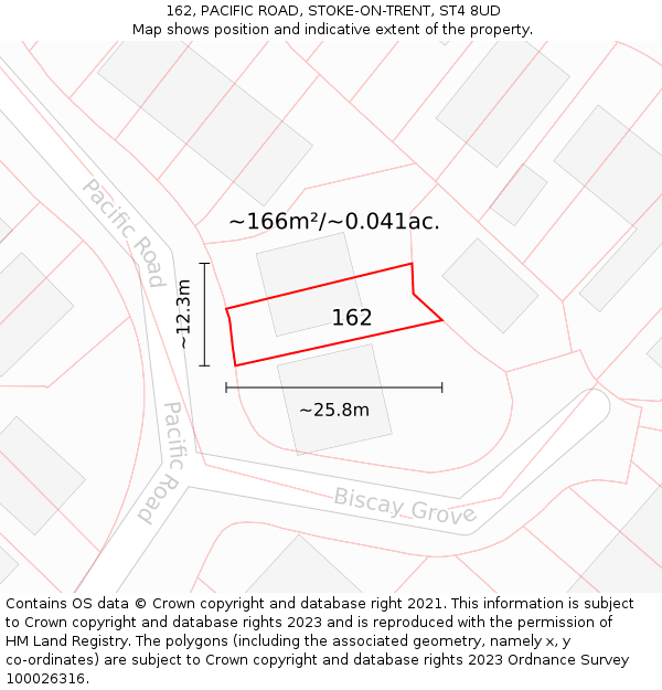 162, PACIFIC ROAD, STOKE-ON-TRENT, ST4 8UD: Plot and title map