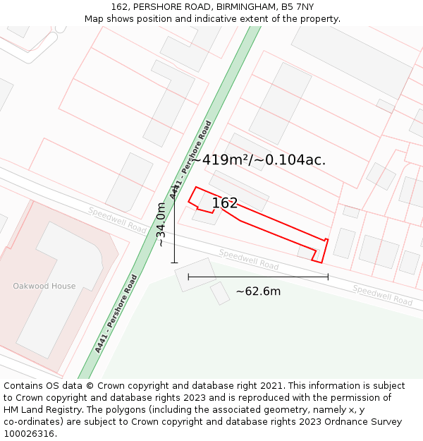 162, PERSHORE ROAD, BIRMINGHAM, B5 7NY: Plot and title map