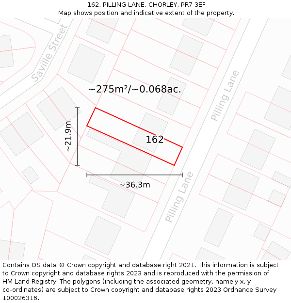 162, PILLING LANE, CHORLEY, PR7 3EF: Plot and title map