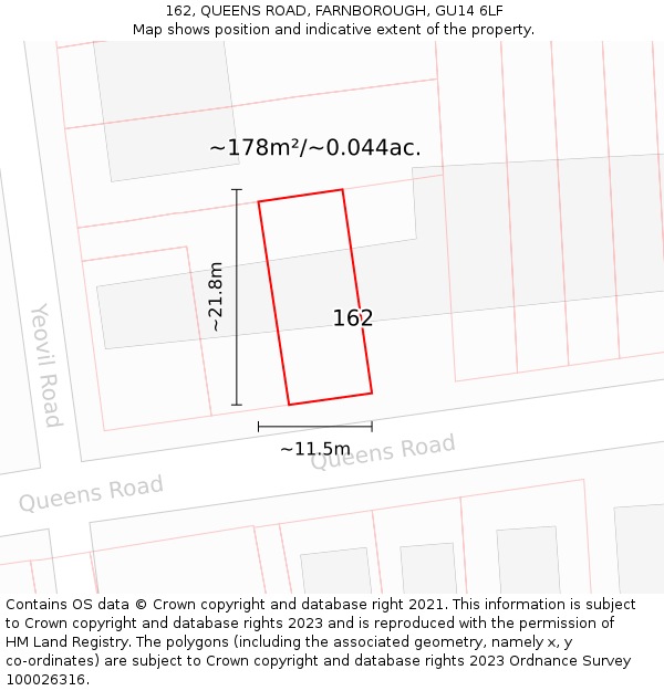 162, QUEENS ROAD, FARNBOROUGH, GU14 6LF: Plot and title map