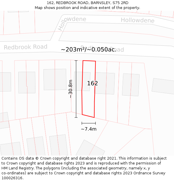 162, REDBROOK ROAD, BARNSLEY, S75 2RD: Plot and title map