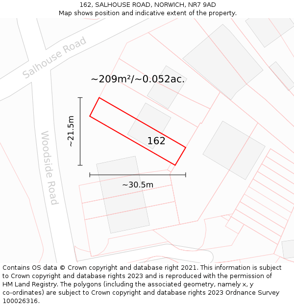 162, SALHOUSE ROAD, NORWICH, NR7 9AD: Plot and title map