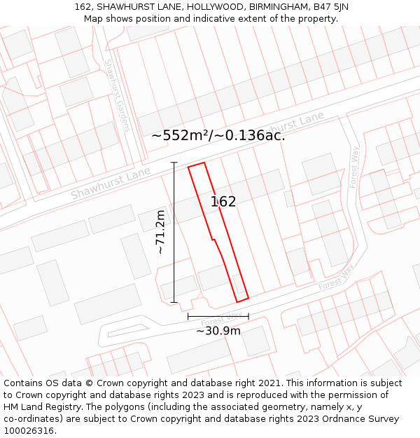 162, SHAWHURST LANE, HOLLYWOOD, BIRMINGHAM, B47 5JN: Plot and title map
