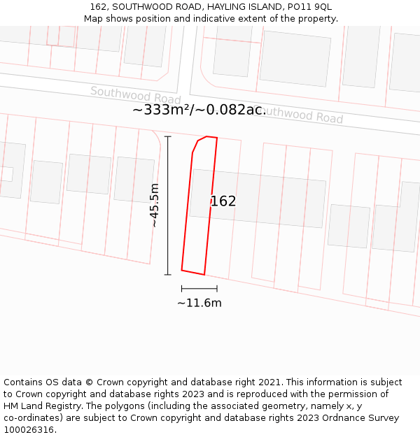 162, SOUTHWOOD ROAD, HAYLING ISLAND, PO11 9QL: Plot and title map