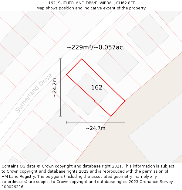 162, SUTHERLAND DRIVE, WIRRAL, CH62 8EF: Plot and title map
