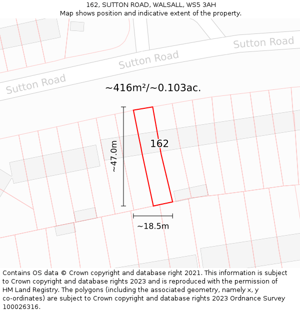 162, SUTTON ROAD, WALSALL, WS5 3AH: Plot and title map