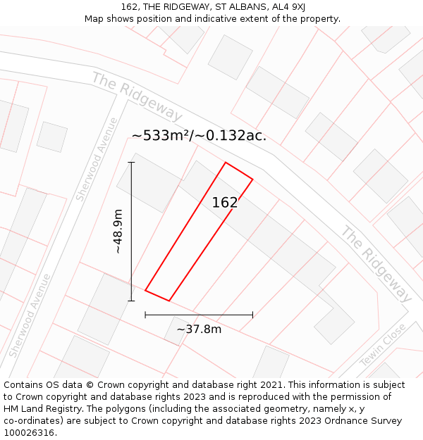 162, THE RIDGEWAY, ST ALBANS, AL4 9XJ: Plot and title map